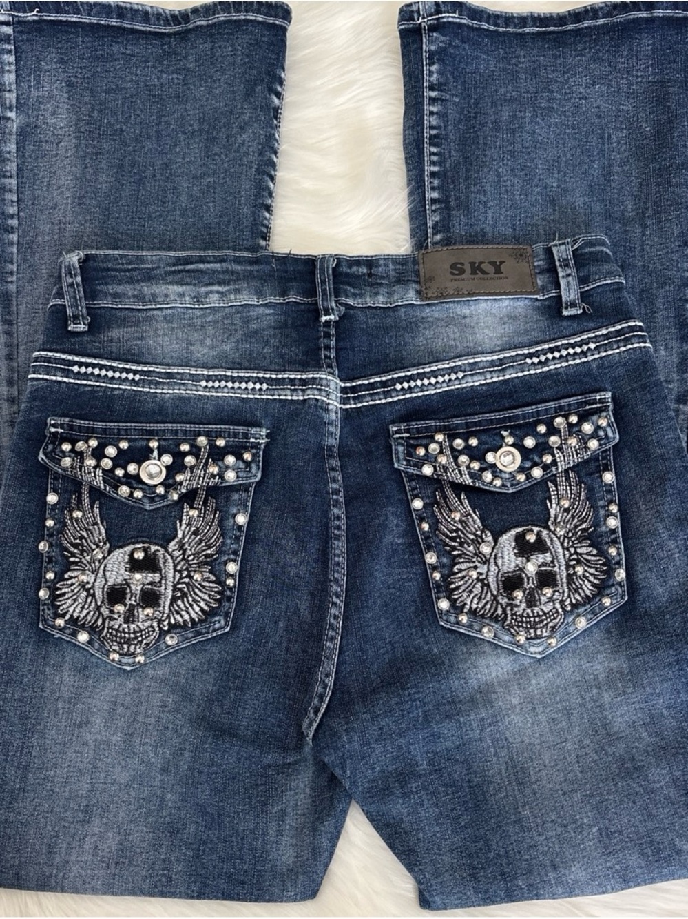 Sky Women's Embellished Dark Blue Bootcut Jeans